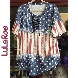 Patriotic Shirt Top Blouse Flag Pattern Size XXL